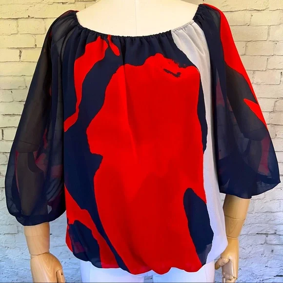 ๐HP๐ Vince Camuto Balloon Sleeve Blouse Pleated Elastic Waist Size Medium - Picture 1 of 11